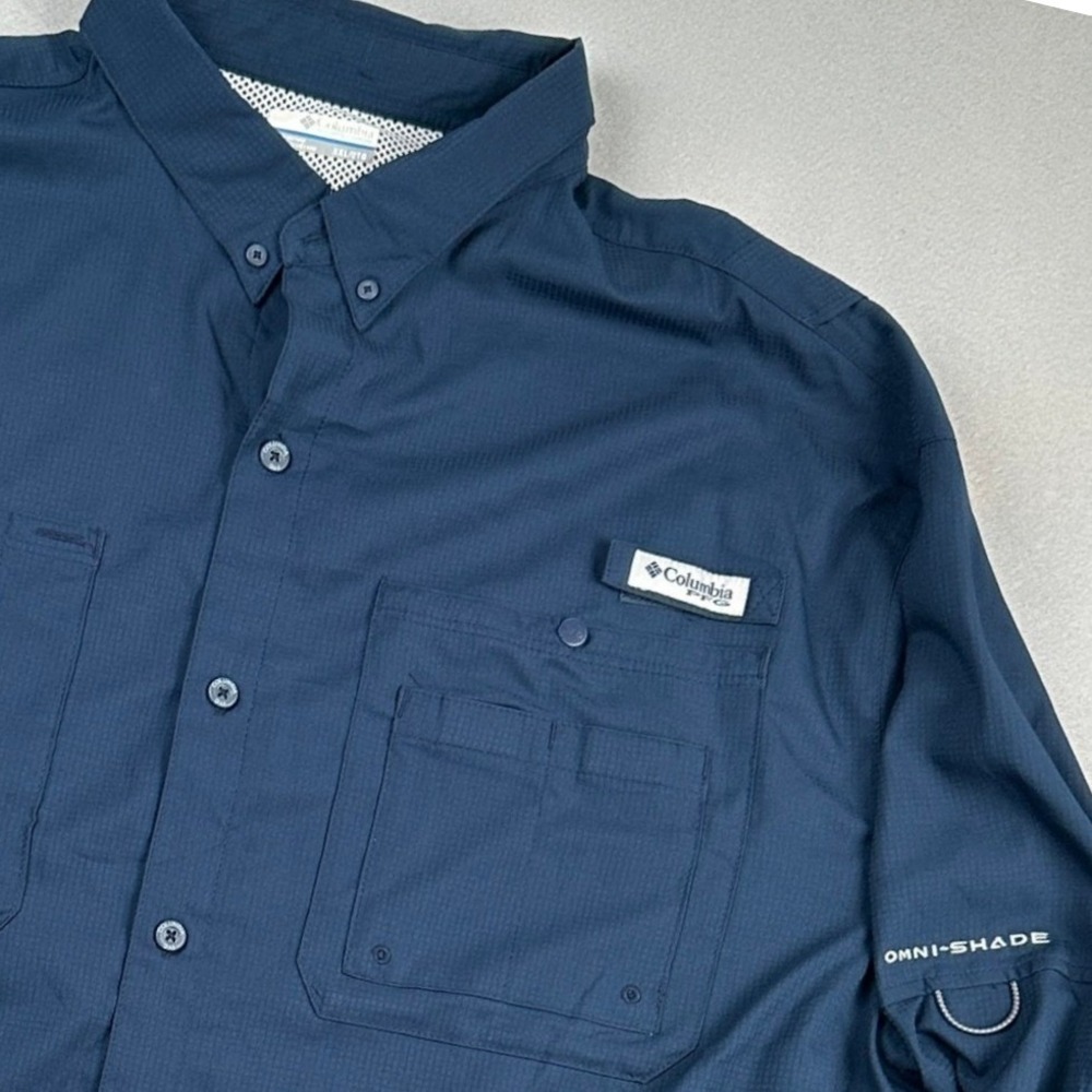 Columbia PFG Fishing Shirt Mens XXL Navy Blue Omni-Shade Short Sleeve